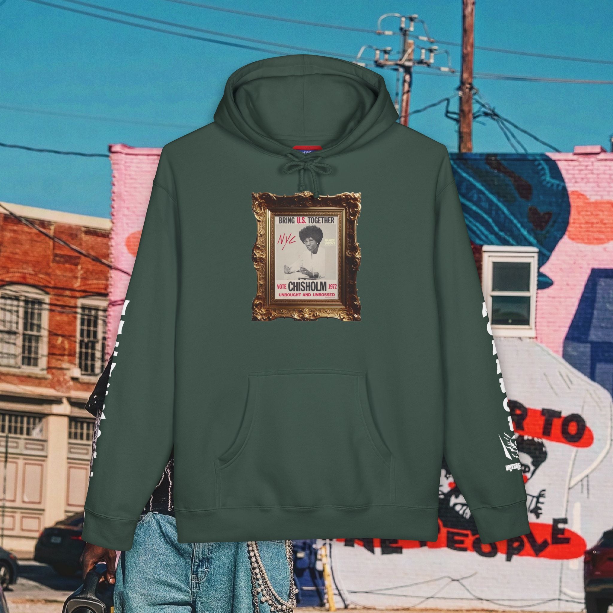 Shirley Chisholm Unisex Heavyweight Hooded Sweatshirt (white font)