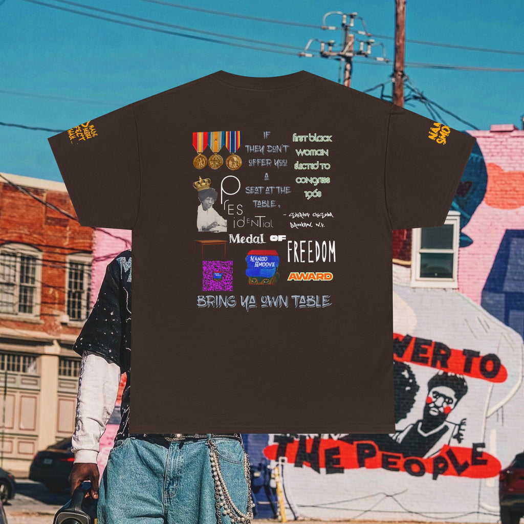 Shirley Chisholm Unisex Heavy Cotton Tee Dark Colors, White/Gold Text