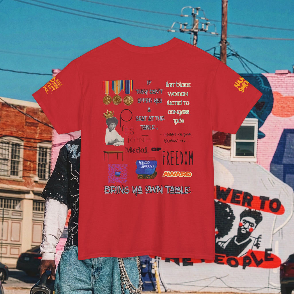 Shirley Chisholm Unisex Heavy Cotton Tee Bright Colors, Black/Gold Text