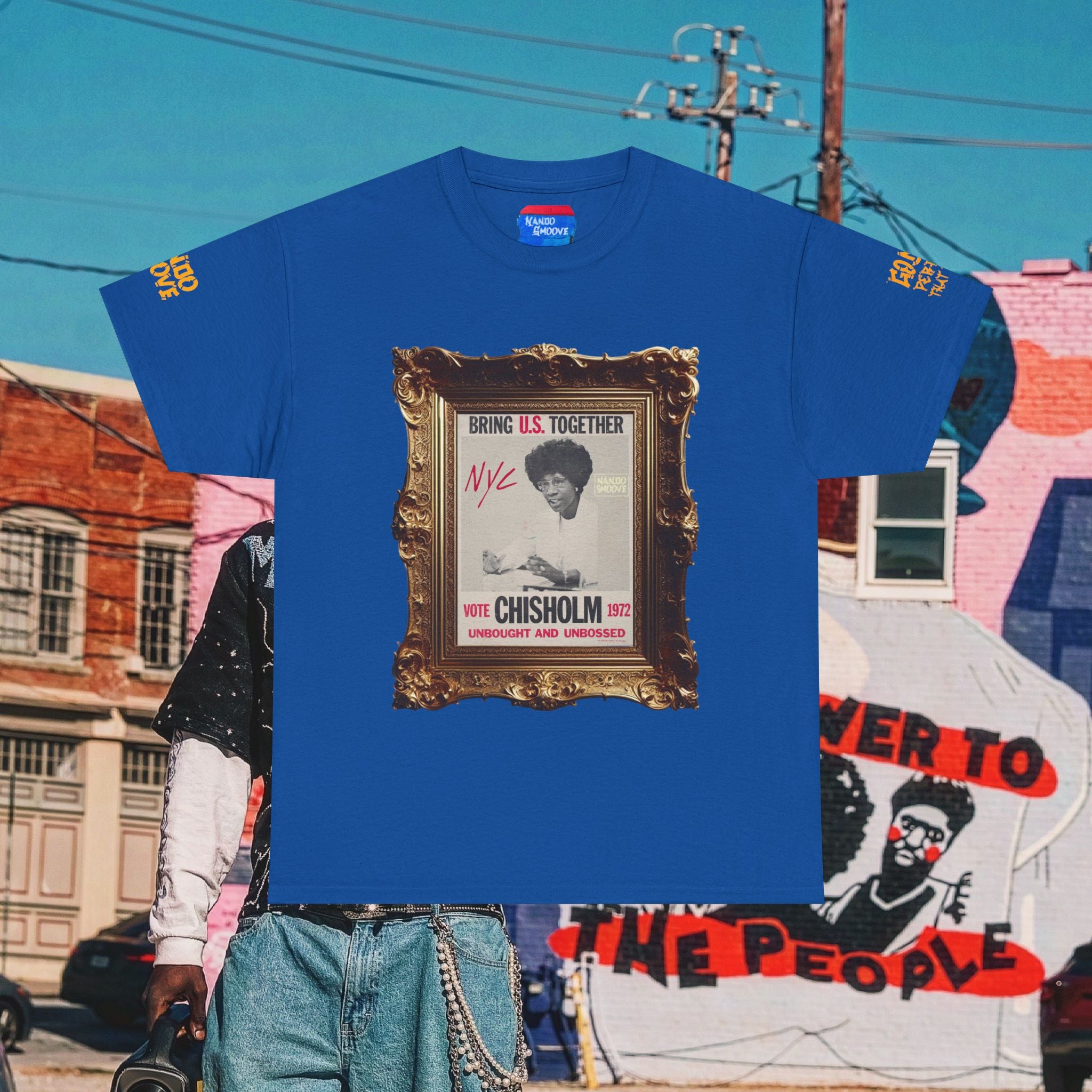 Shirley Chisholm Unisex Heavy Cotton Tee Dark Colors, White/Gold Text