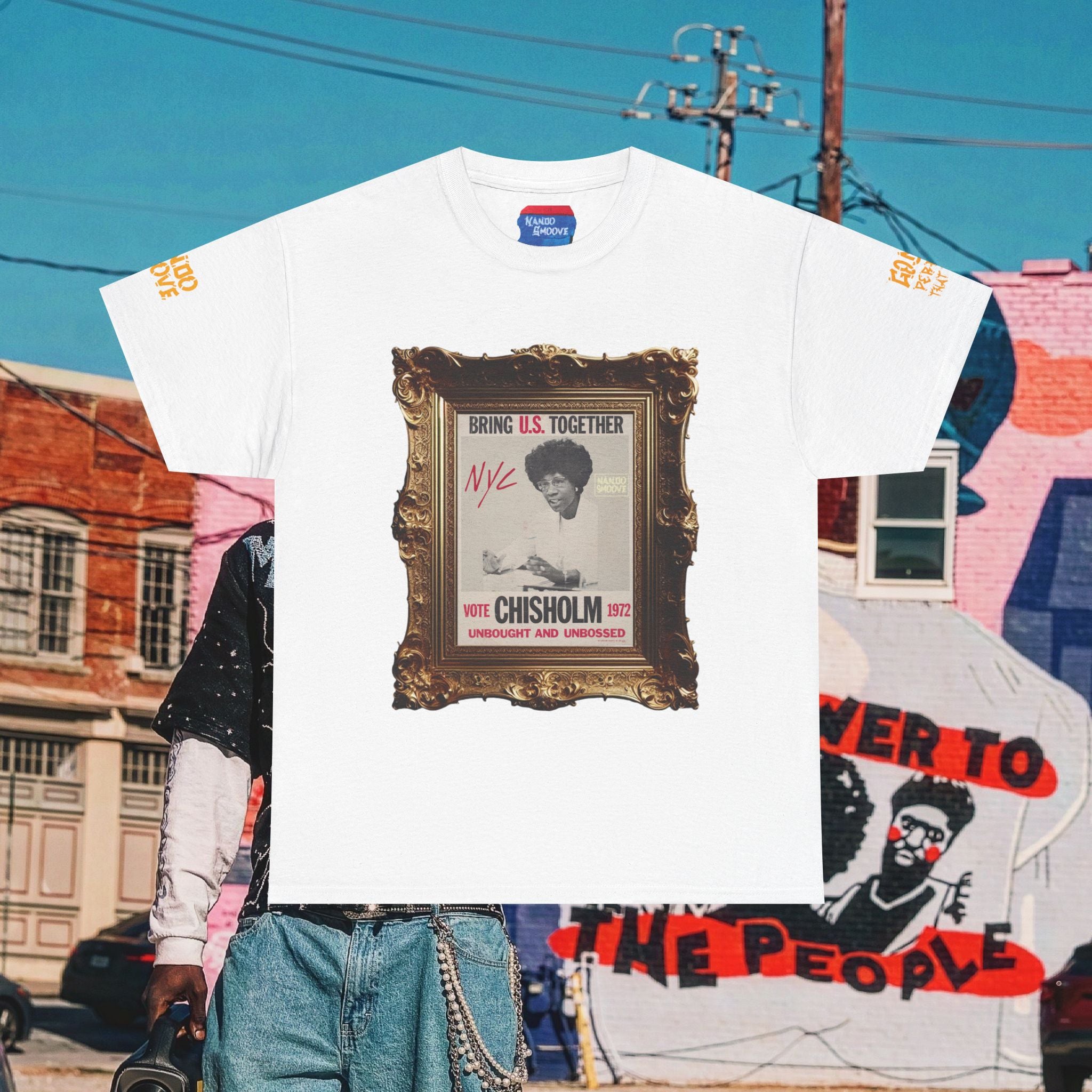 Shirley Chisholm Unisex Heavy Cotton Tee Bright Colors, Black/Gold Text