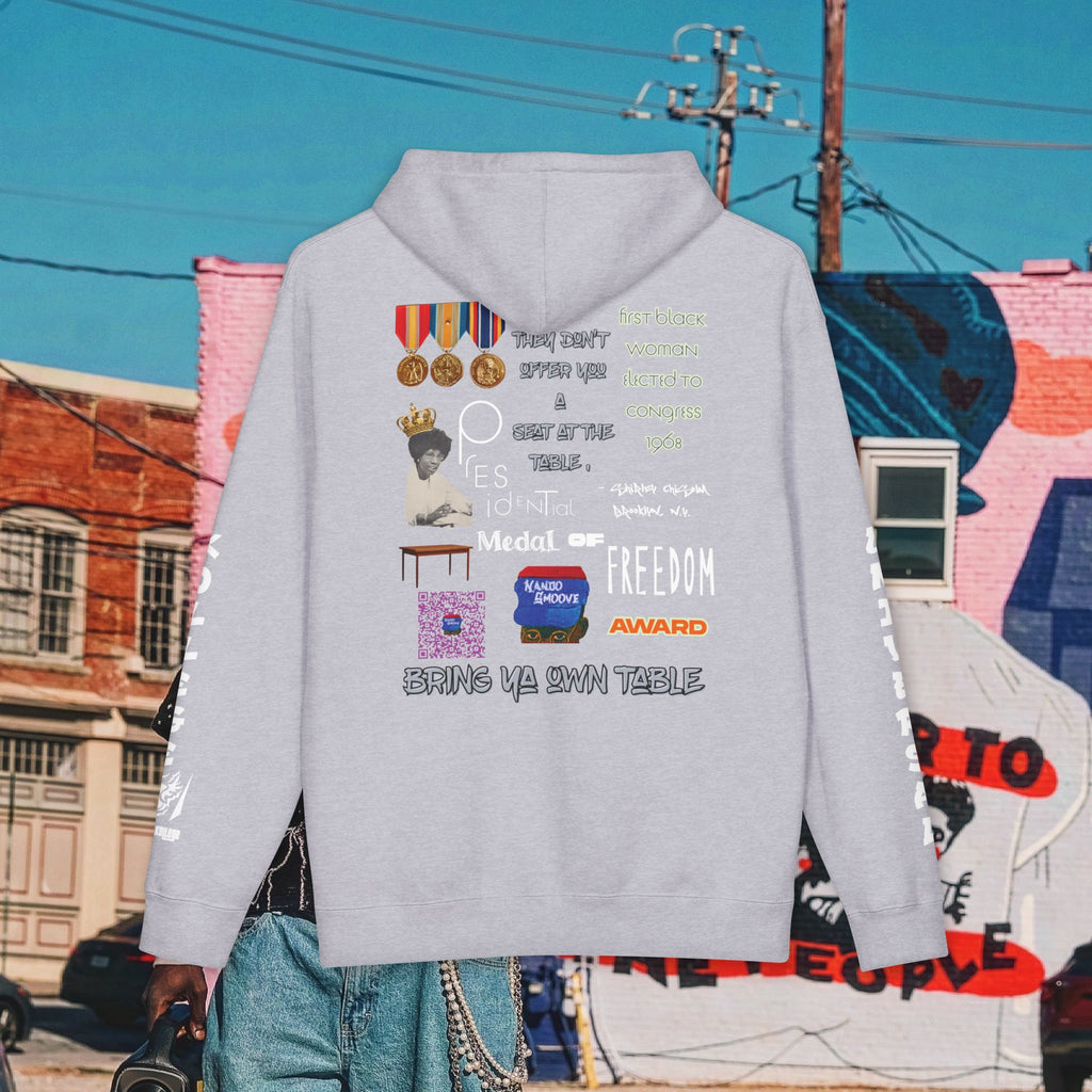Shirley Chisholm Unisex Heavyweight Hooded Sweatshirt (white font)